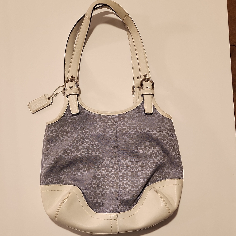Coach Blue and Cream Shoulder Bag